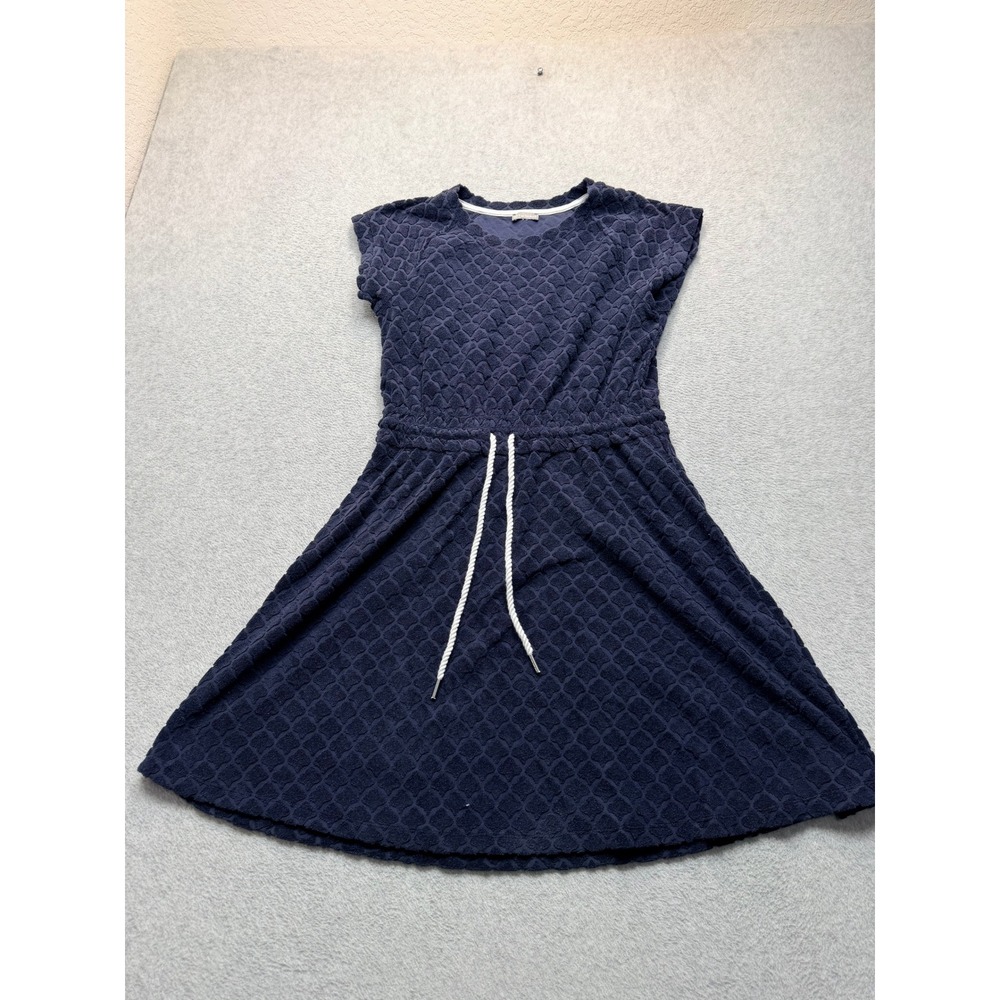 T by Talbots Navy Blue Textured Terry Cloth Drawstring Waist Dress Size XS